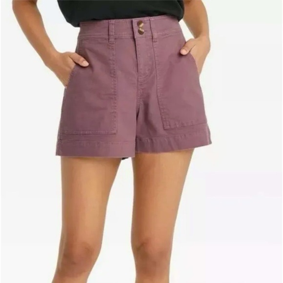 A New Day Women’s High Rise Chino Shorts Dark Purple Cotton Size 6 - Picture 1 of 2